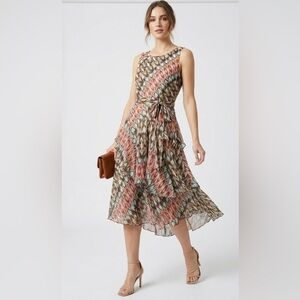 Robbie Bee Sleeveless Ikat Print Ruffle Tiered Mesh Dress size 14